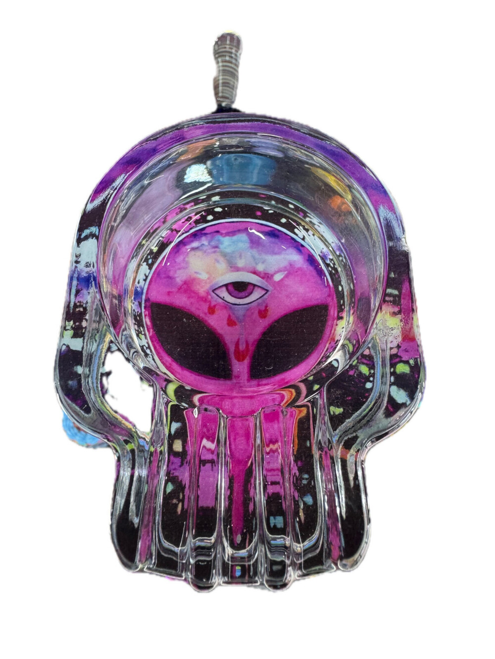 Colorful Vintage Cigar Ashtray Thick Glass Tobacciana Heavy Cut Art - Alien pink